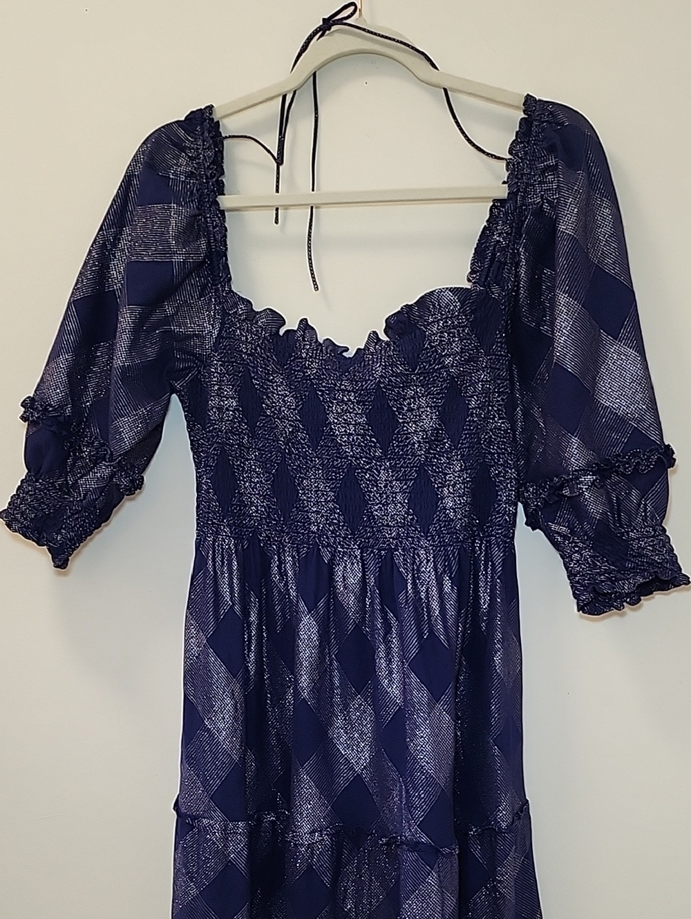 Hill House Home Ellie Nap Dress Navy Blue Ruffle Glitter Silver Check Size Large - Picture 6 of 16